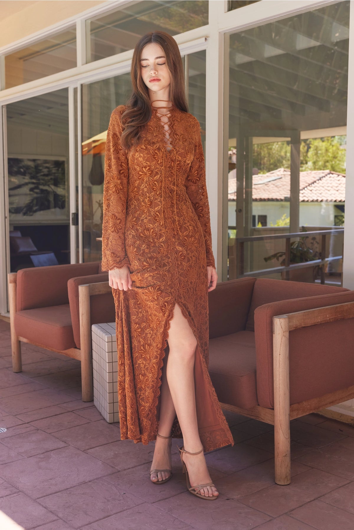 Floral Lace Camel Dress