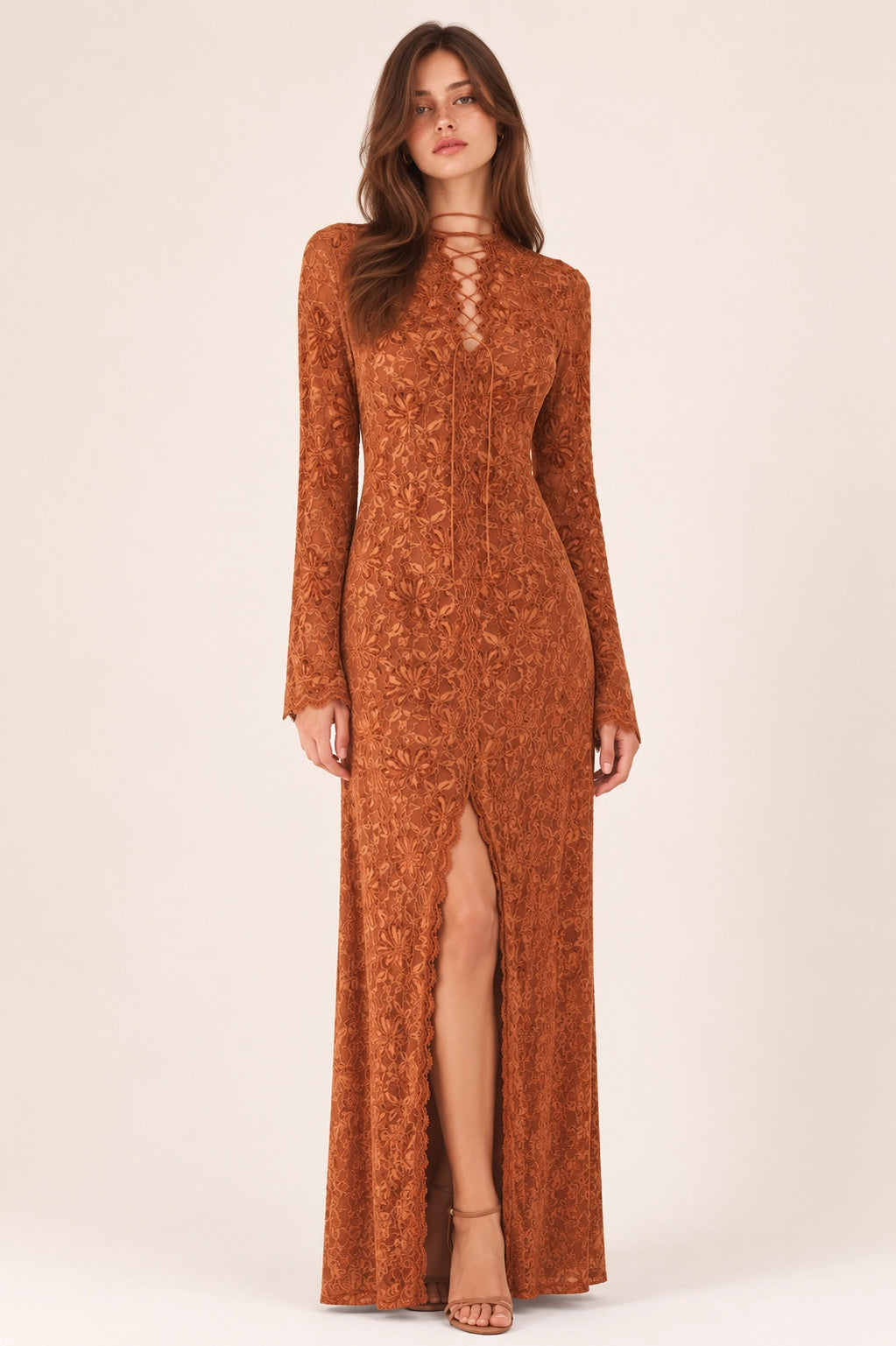 Floral Lace Camel Dress