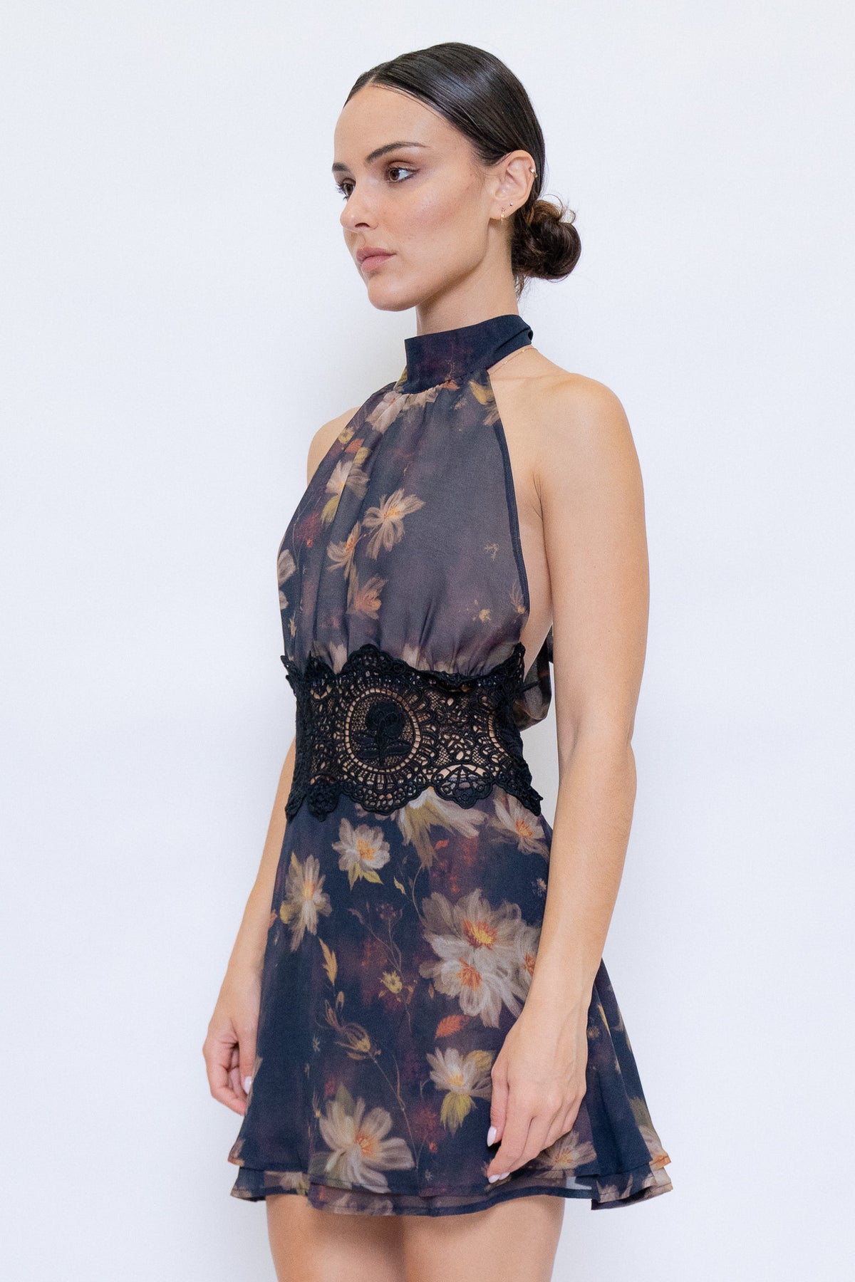 Lace Cutout Halter Dress