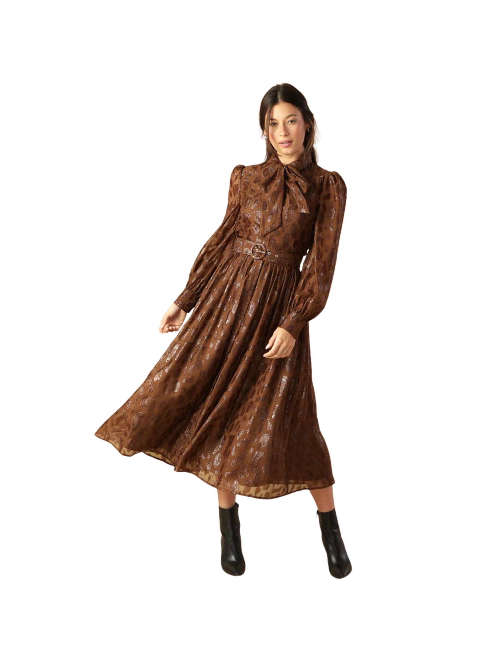 Textured Tie Neck Bow Dress