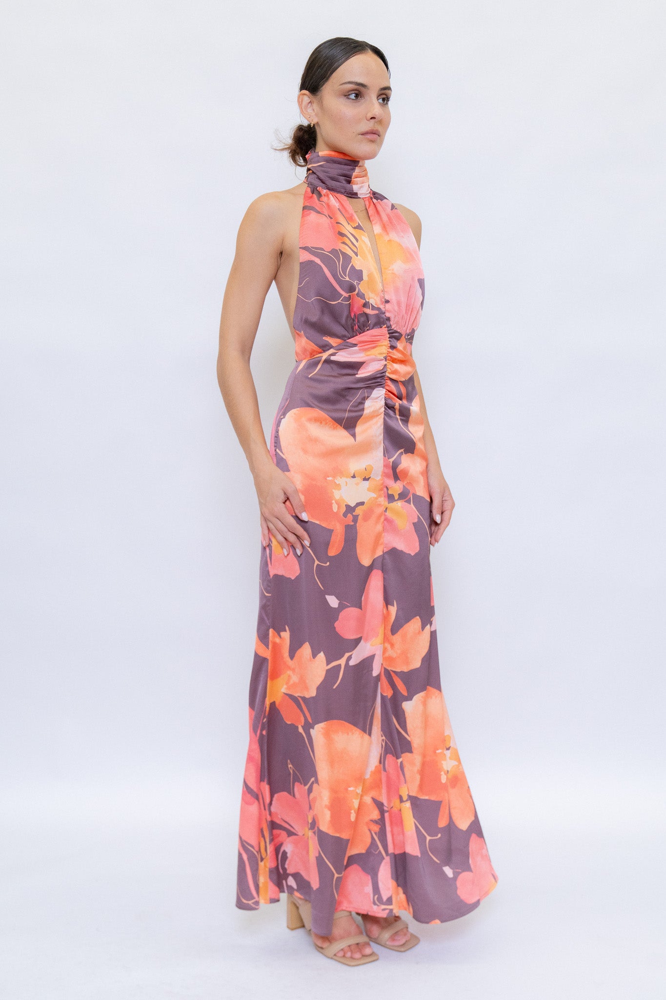 Romantic Floral Dress with Scarf