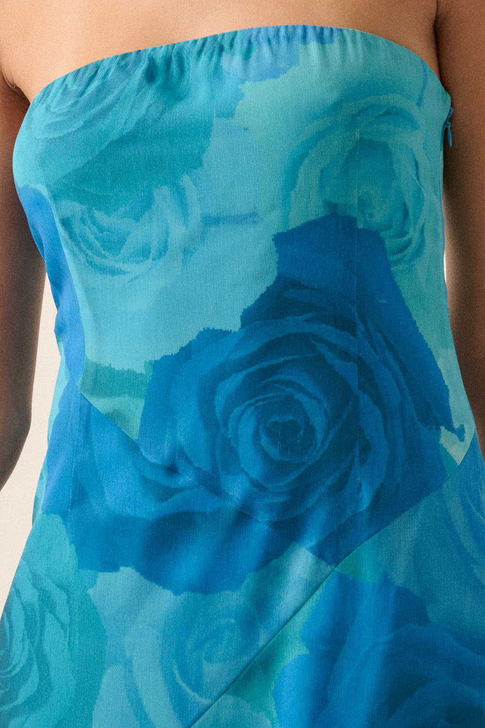 Blue Floral Strapless Midi