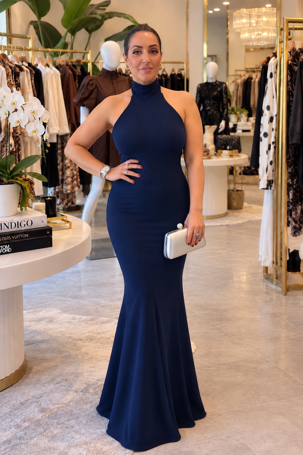 Navy High Neck Dress
