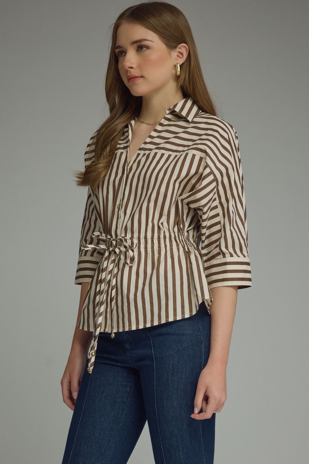 Stripe Drawstring Blouse