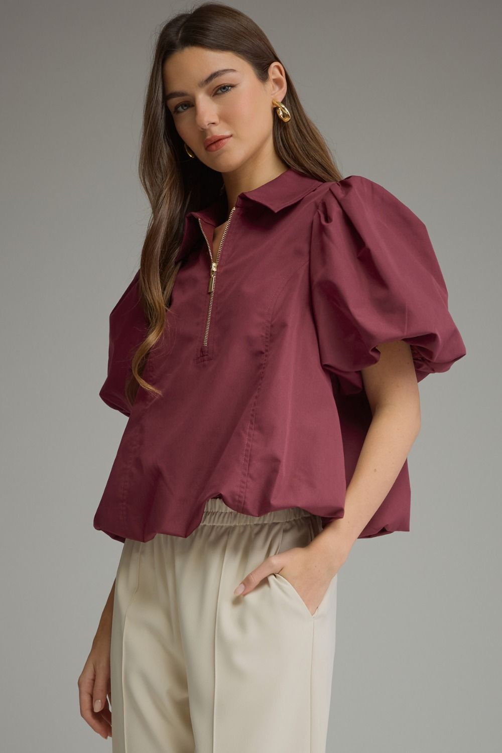 Merlot Puff Sleeve Blouse