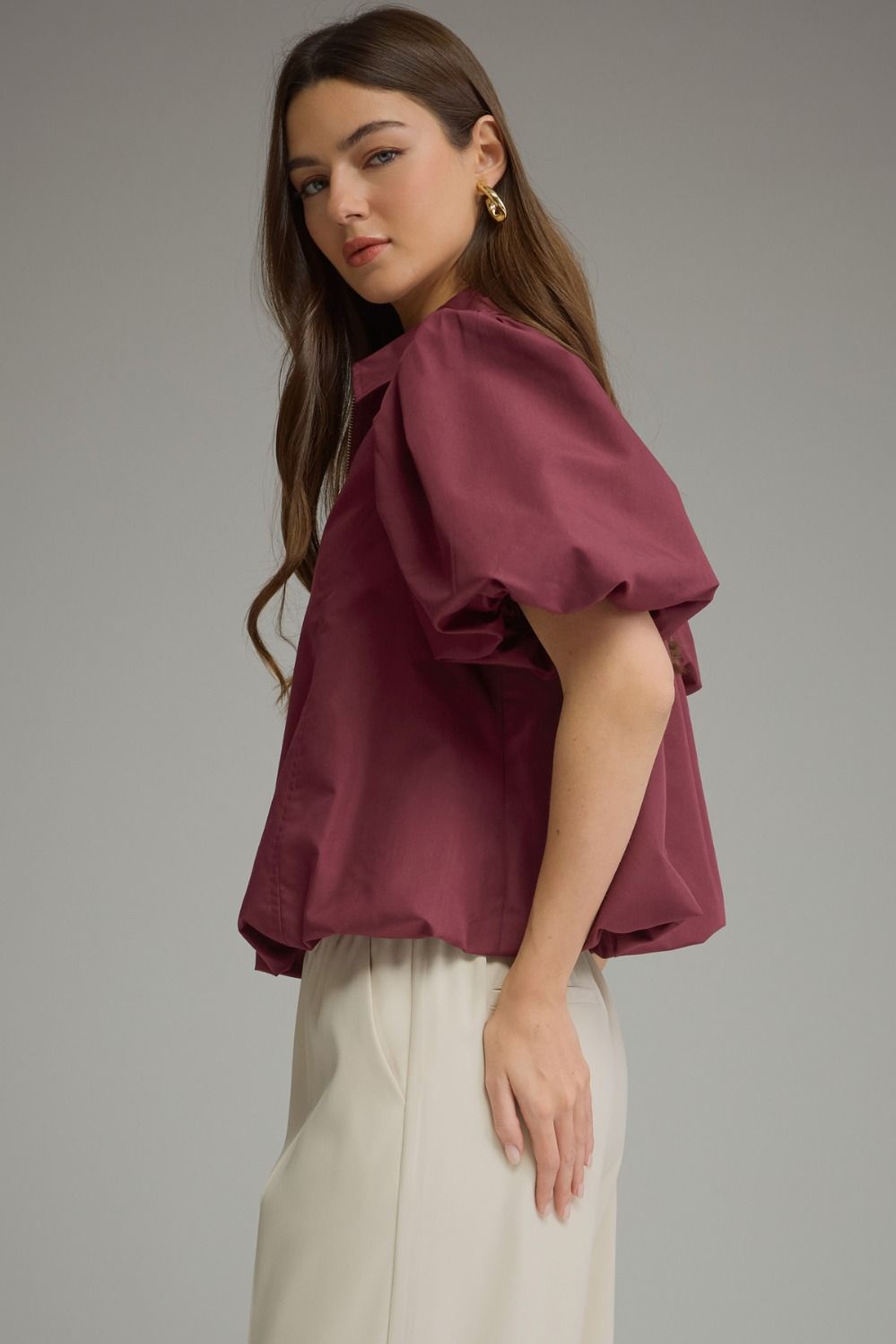 Merlot Puff Sleeve Blouse