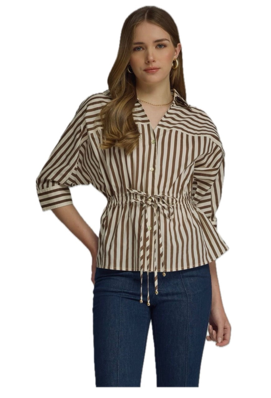 Stripe Drawstring Blouse