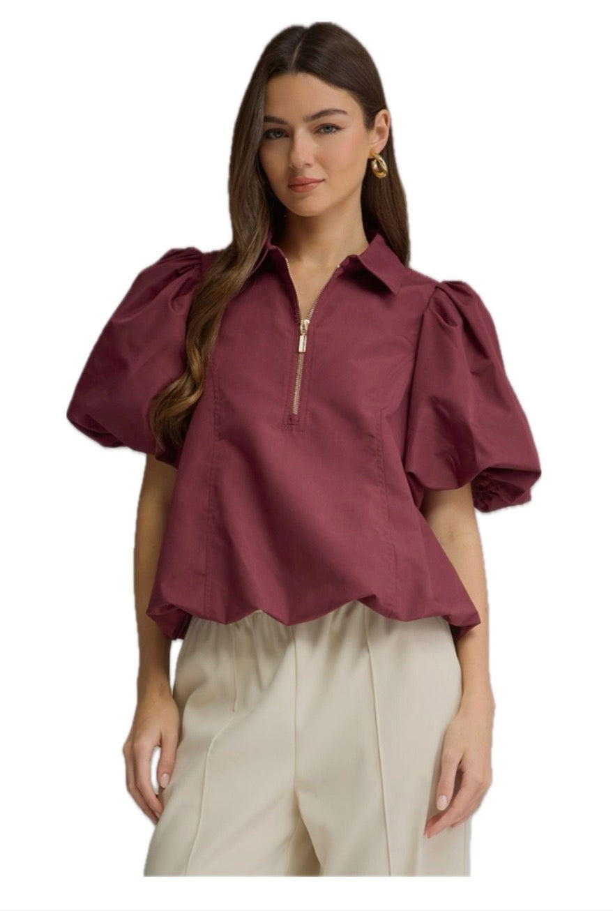 Merlot Puff Sleeve Blouse