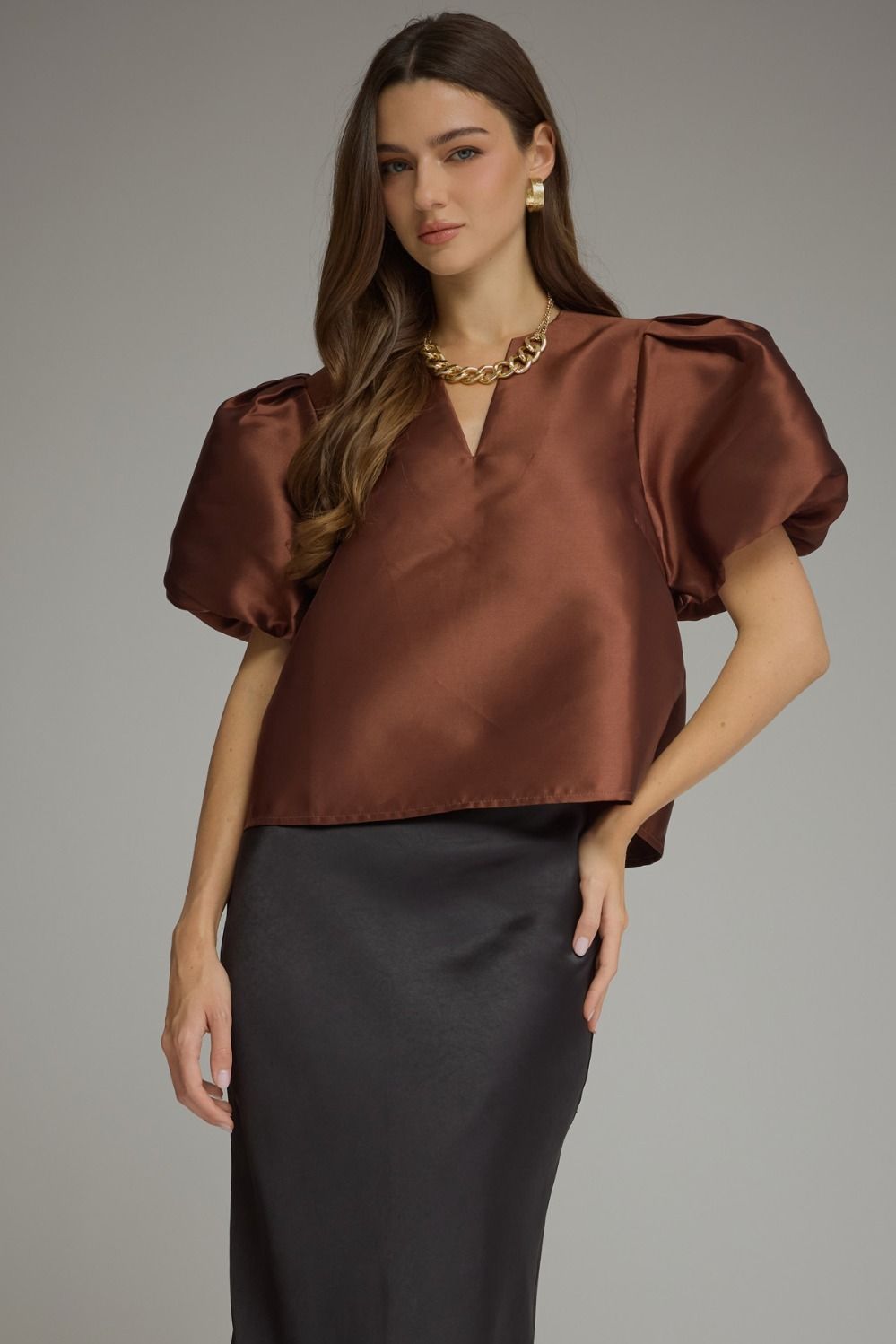 Solid Puff Sleeve Blouse