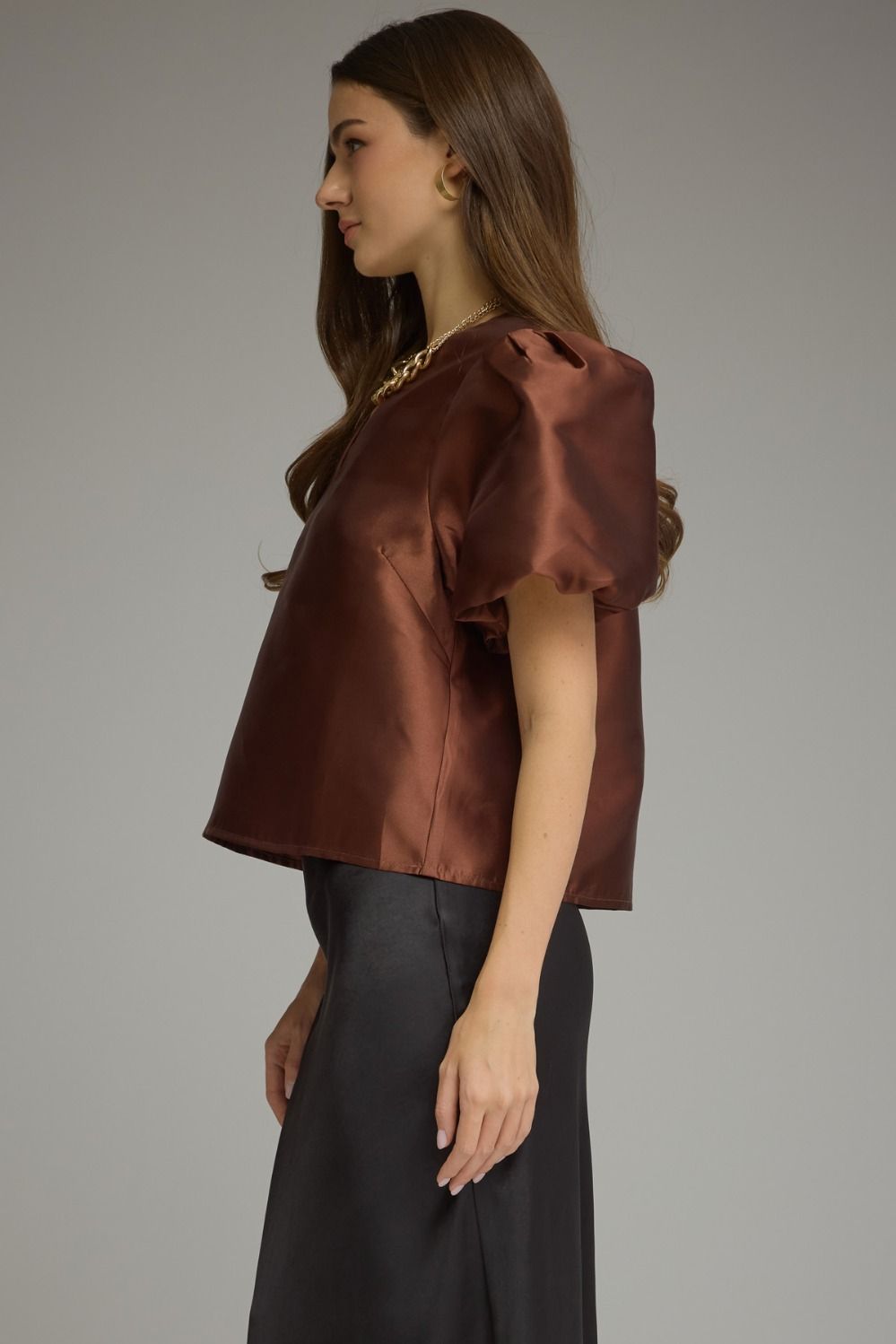 Solid Puff Sleeve Blouse