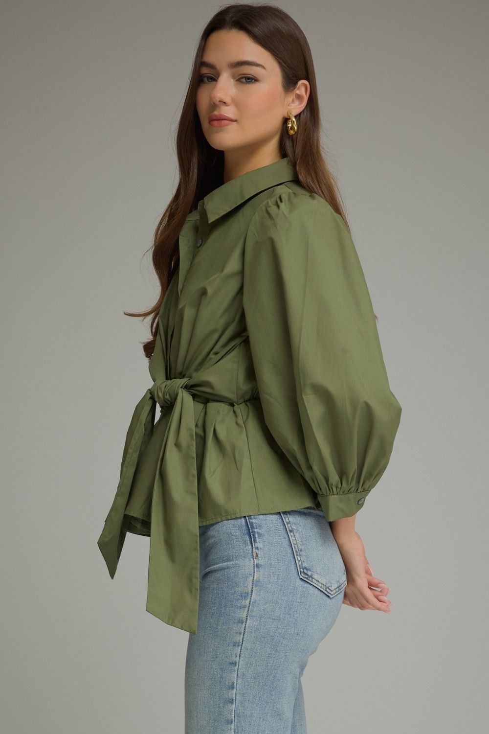 Green Tie Front Blouse