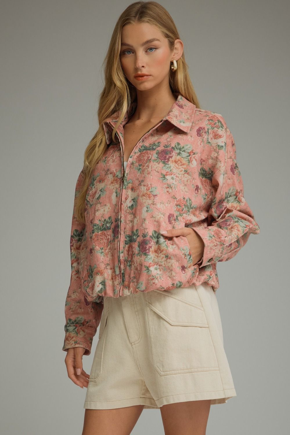 Floral Jacket with Zipper front