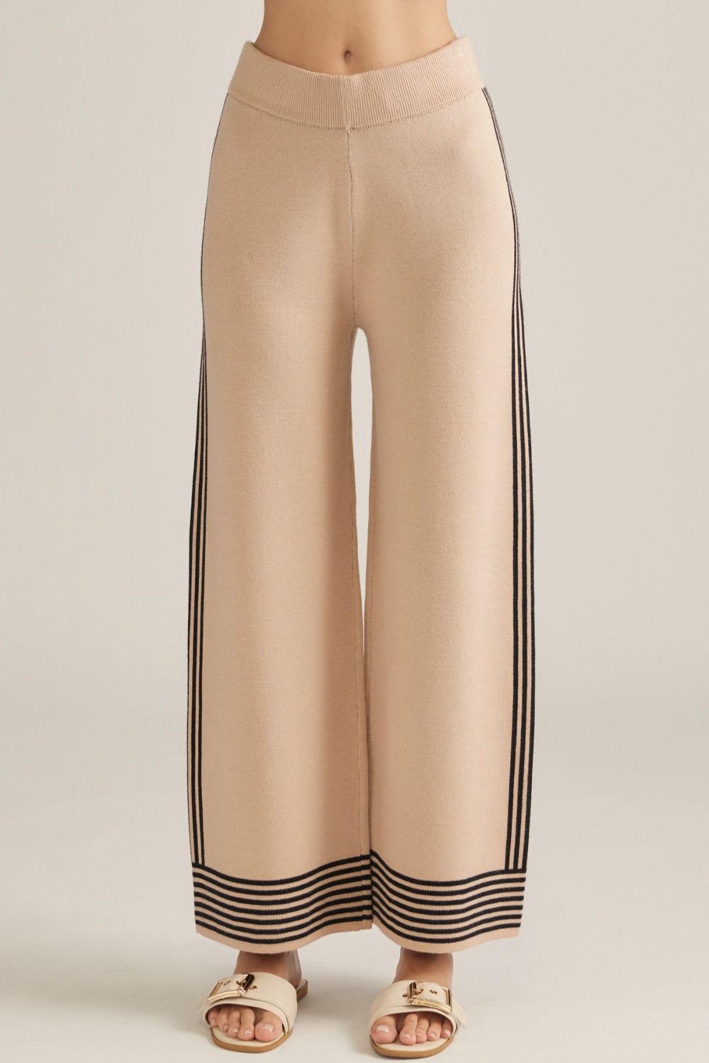 Stripe wide leg knit pants