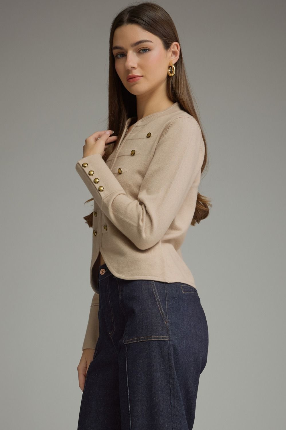 Solid long sleeve knit jacket