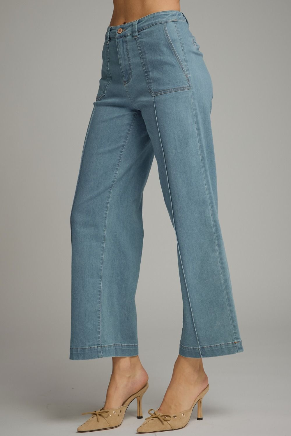 Solid ankle-length denim pants