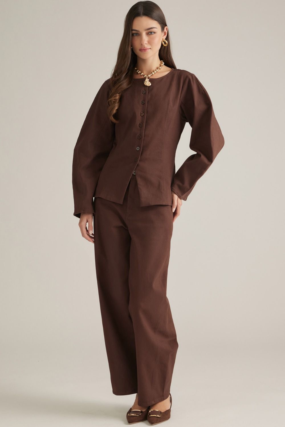 Solid brown long sleeve jacket