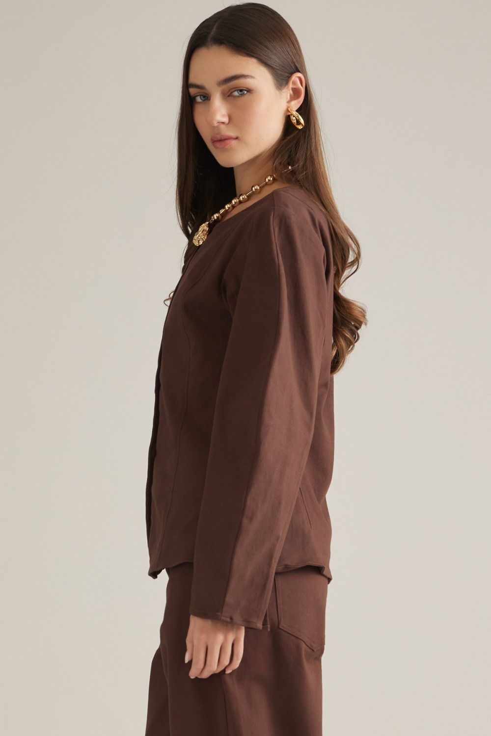 Solid brown long sleeve jacket
