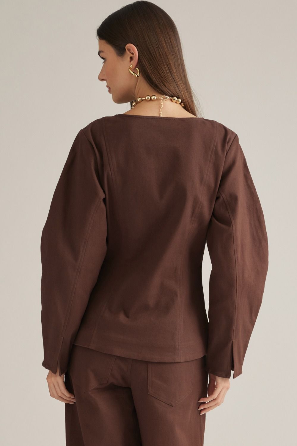 Solid brown long sleeve jacket