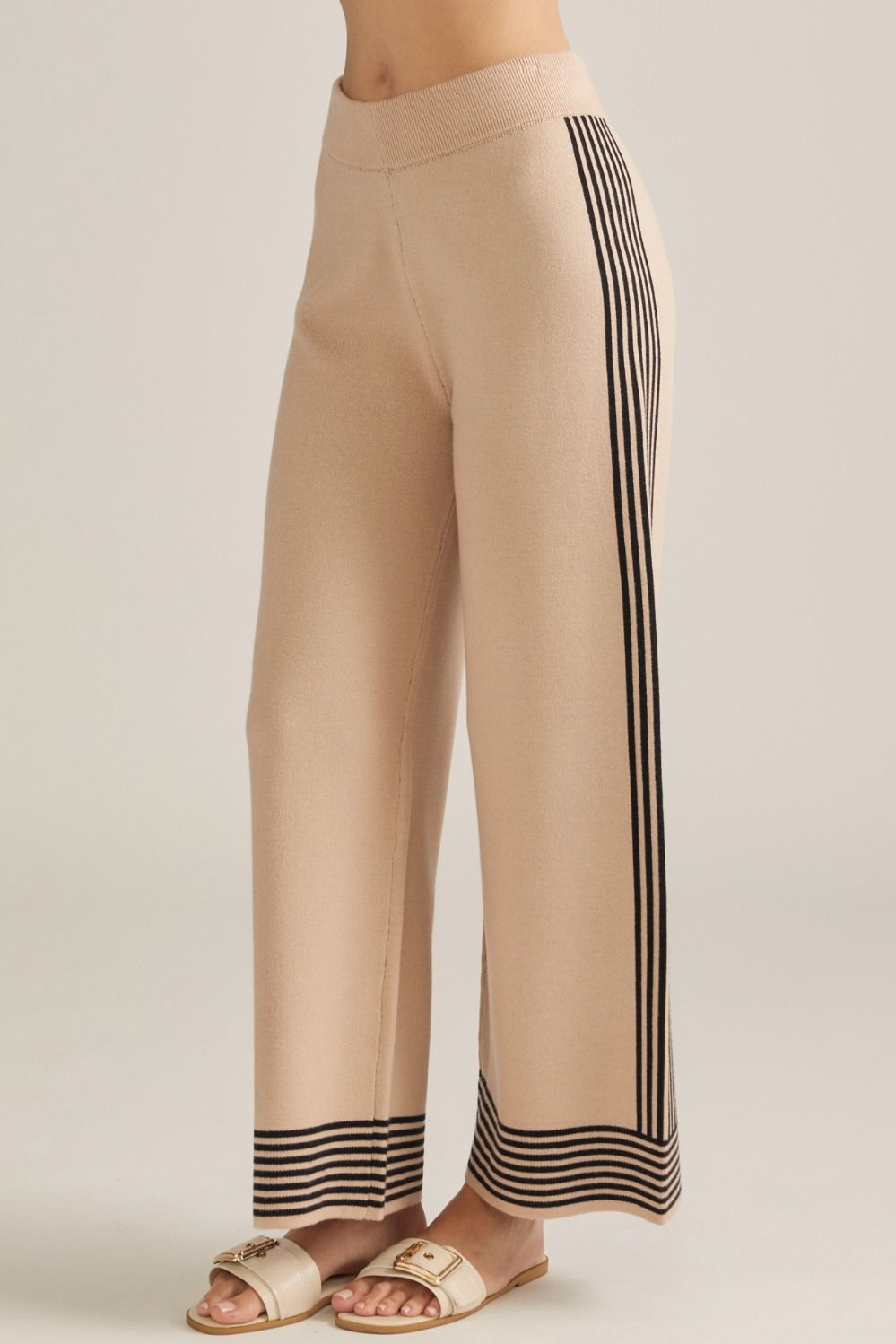 Stripe wide leg knit pants