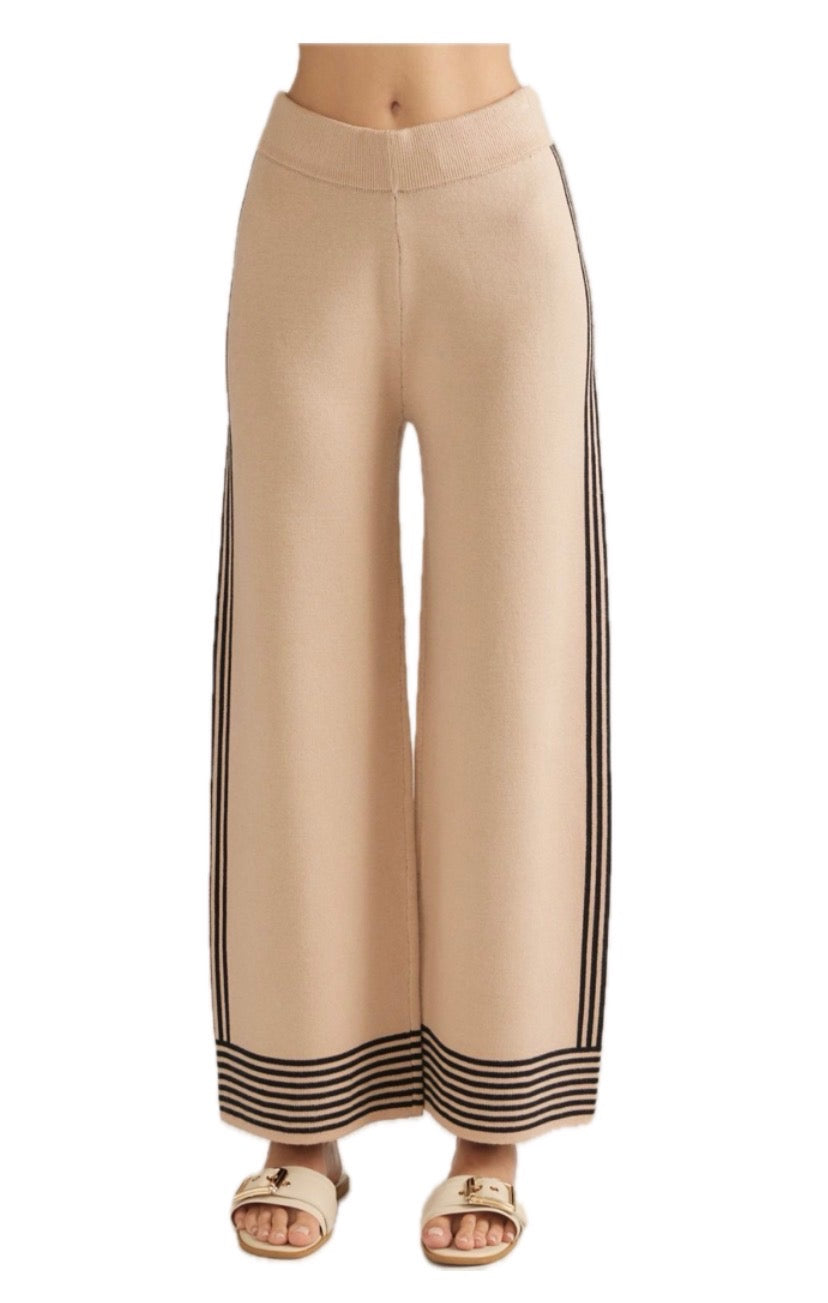 Stripe wide leg knit pants