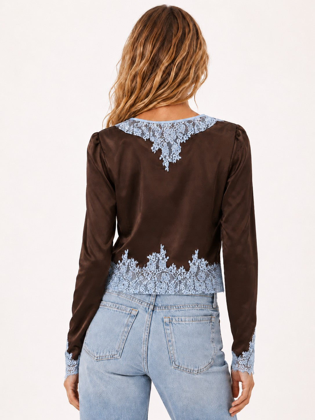 Brown and Blue Lace Short Set