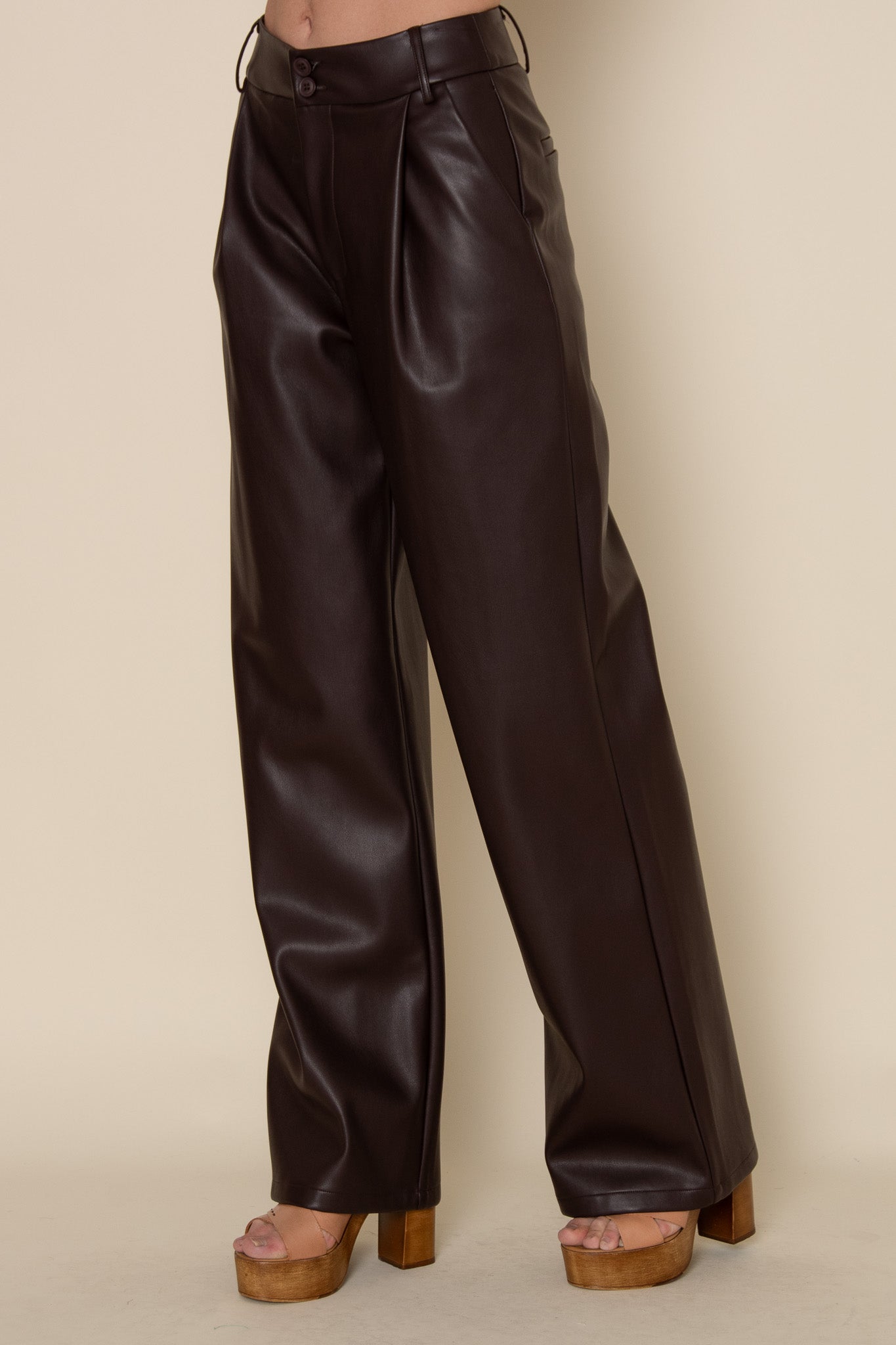 Pleated Leather Pants