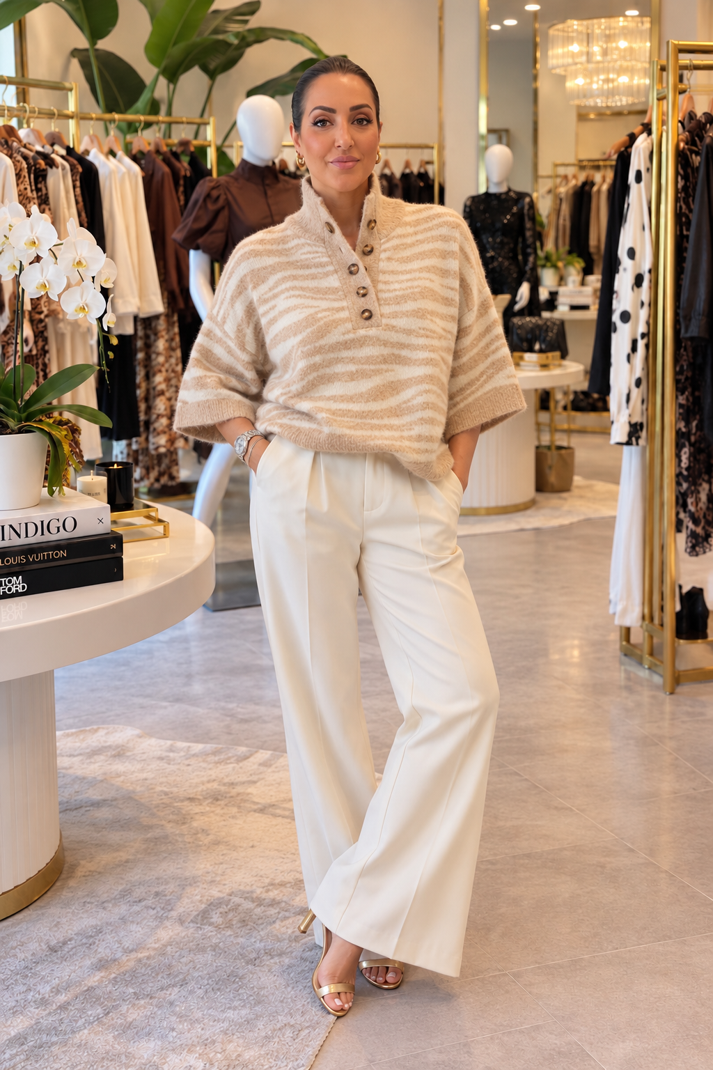 Zebra abstract cream sweater