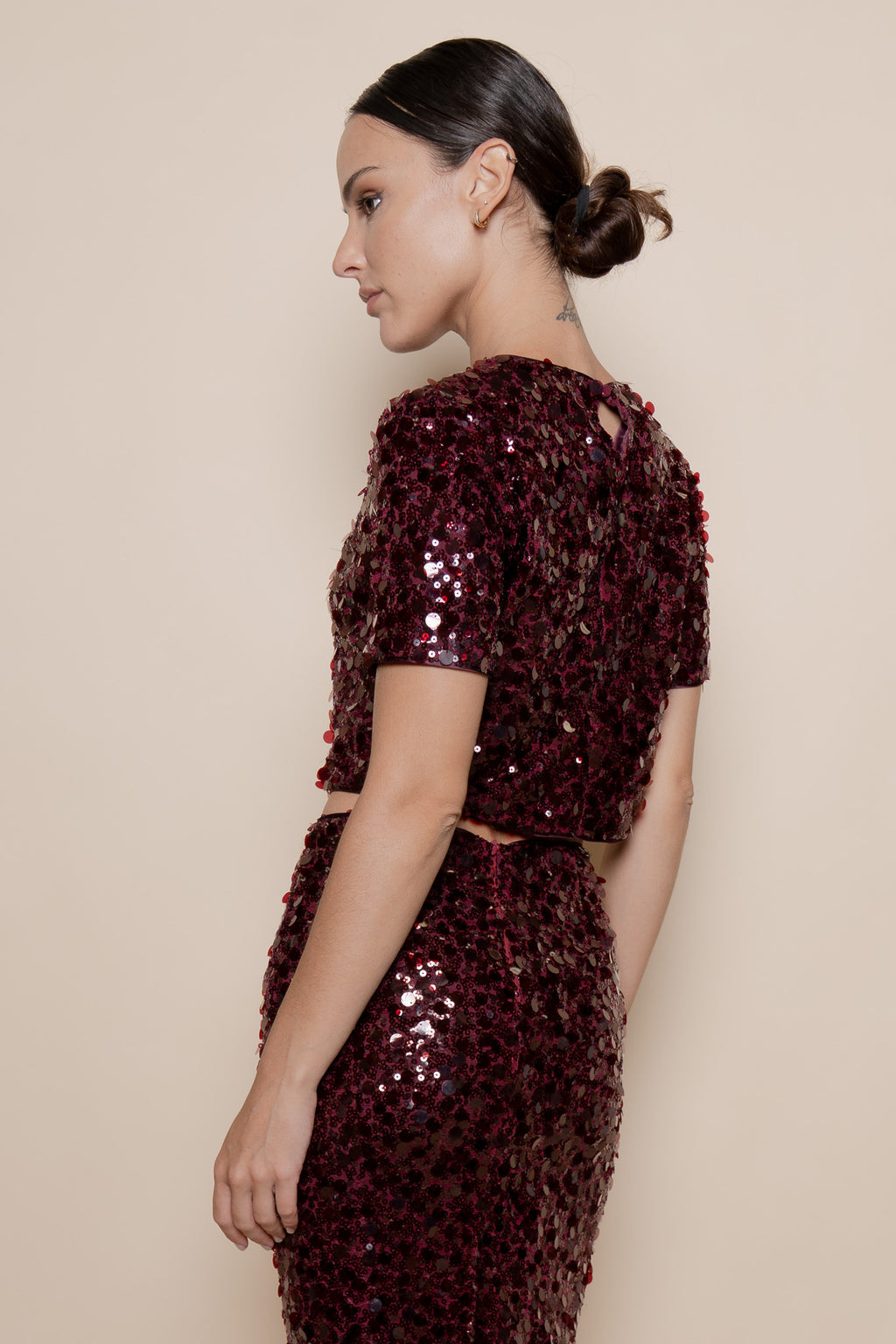 Burgundy Crop Tee and Skirt Set