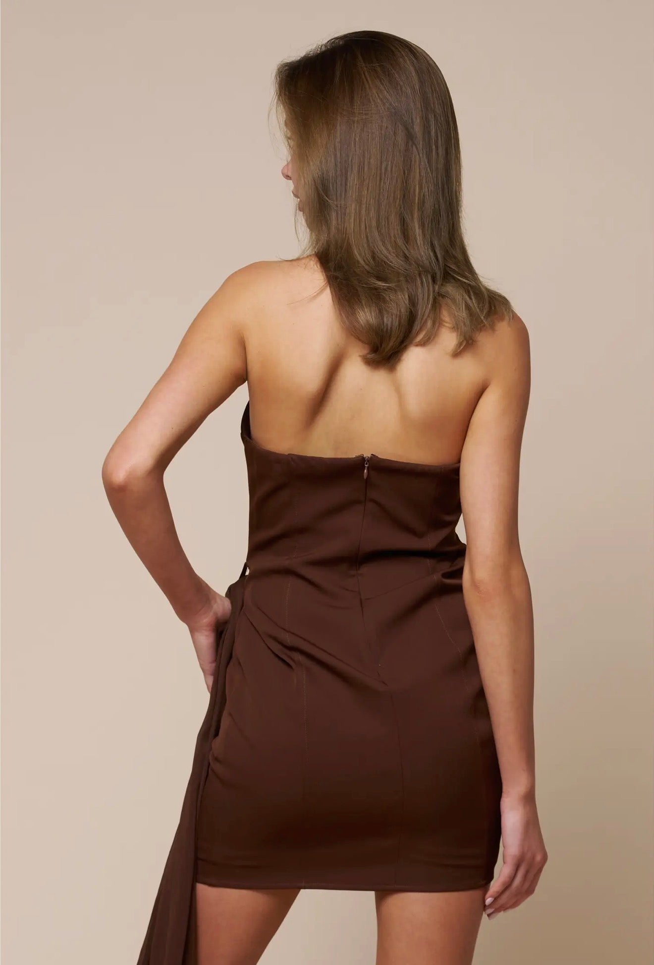 Brown Corset Bodycon mini with side drape