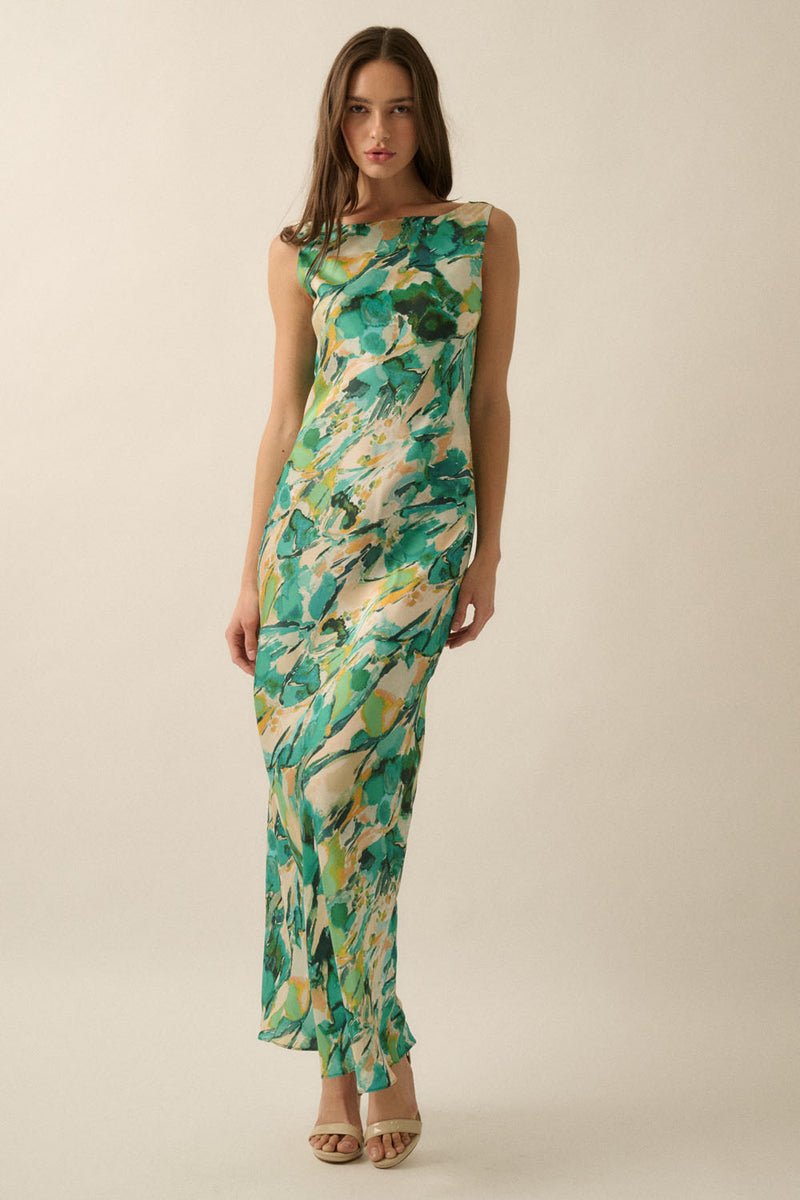 Midi Satin Cowl Neck Back Dress