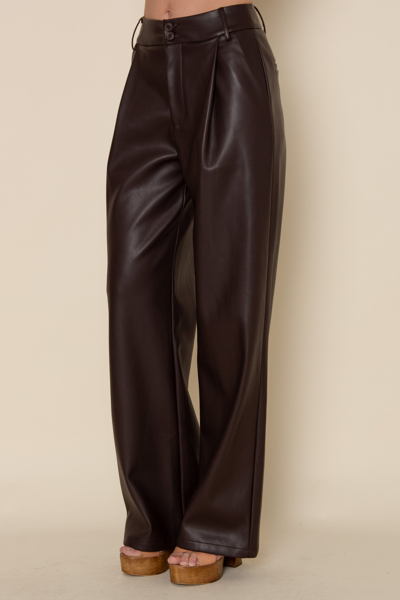 Pleated Leather Pants