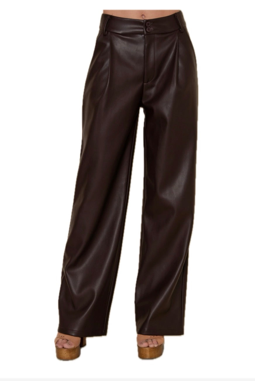 Pleated Leather Pants
