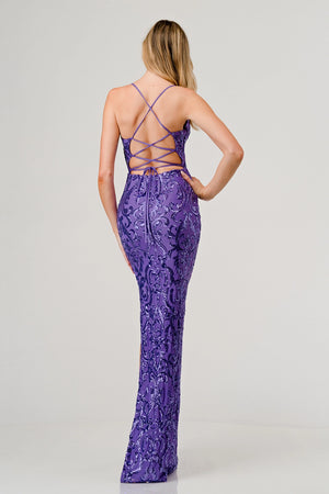 Purple Sequin Slit Dress