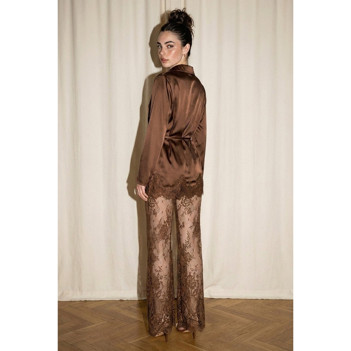 Deep Expresson Brown Lace Pants Set
