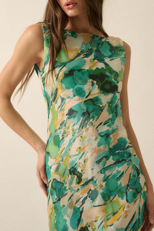 Midi Satin Cowl Neck Back Dress
