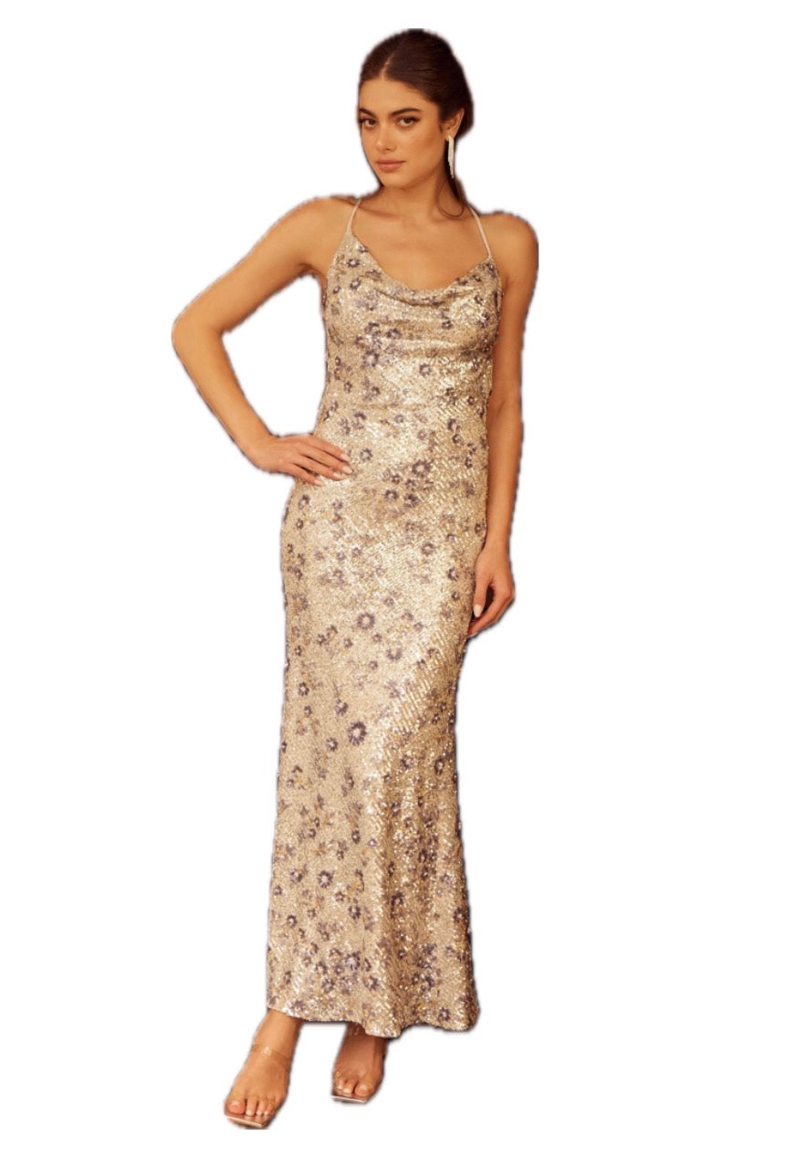 embellished Cowl Neck Dress