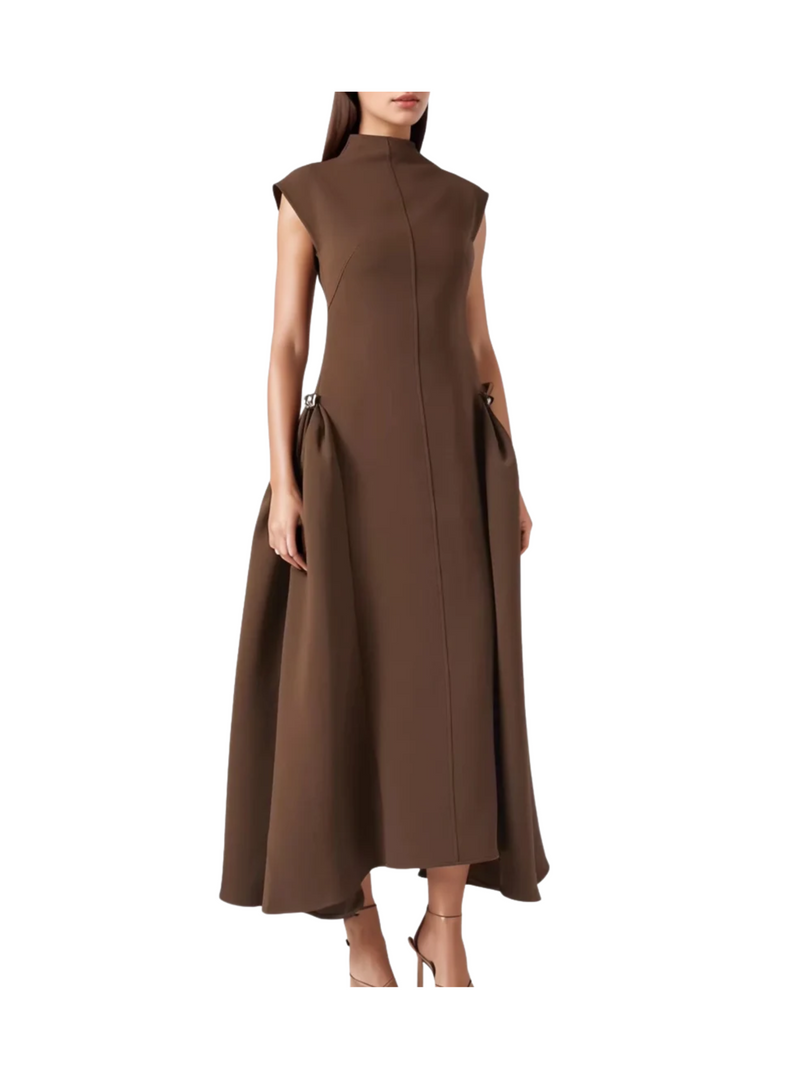 Half High Collar Irregular Hem Dress