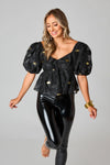 Black and Gold Puff sleeve blouse