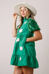 St. Patricks Sequin Clovers Shirt Dress: GREEN / L