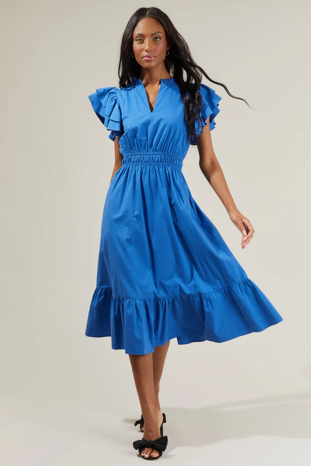 Poplin Blue Midi Dress