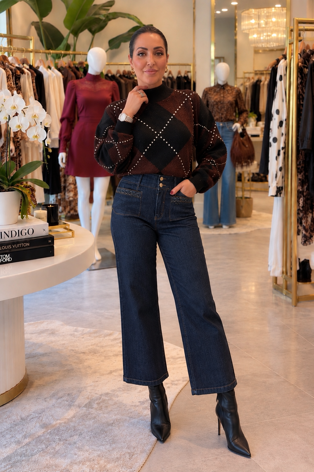 Dark Denim with Black Leather detail