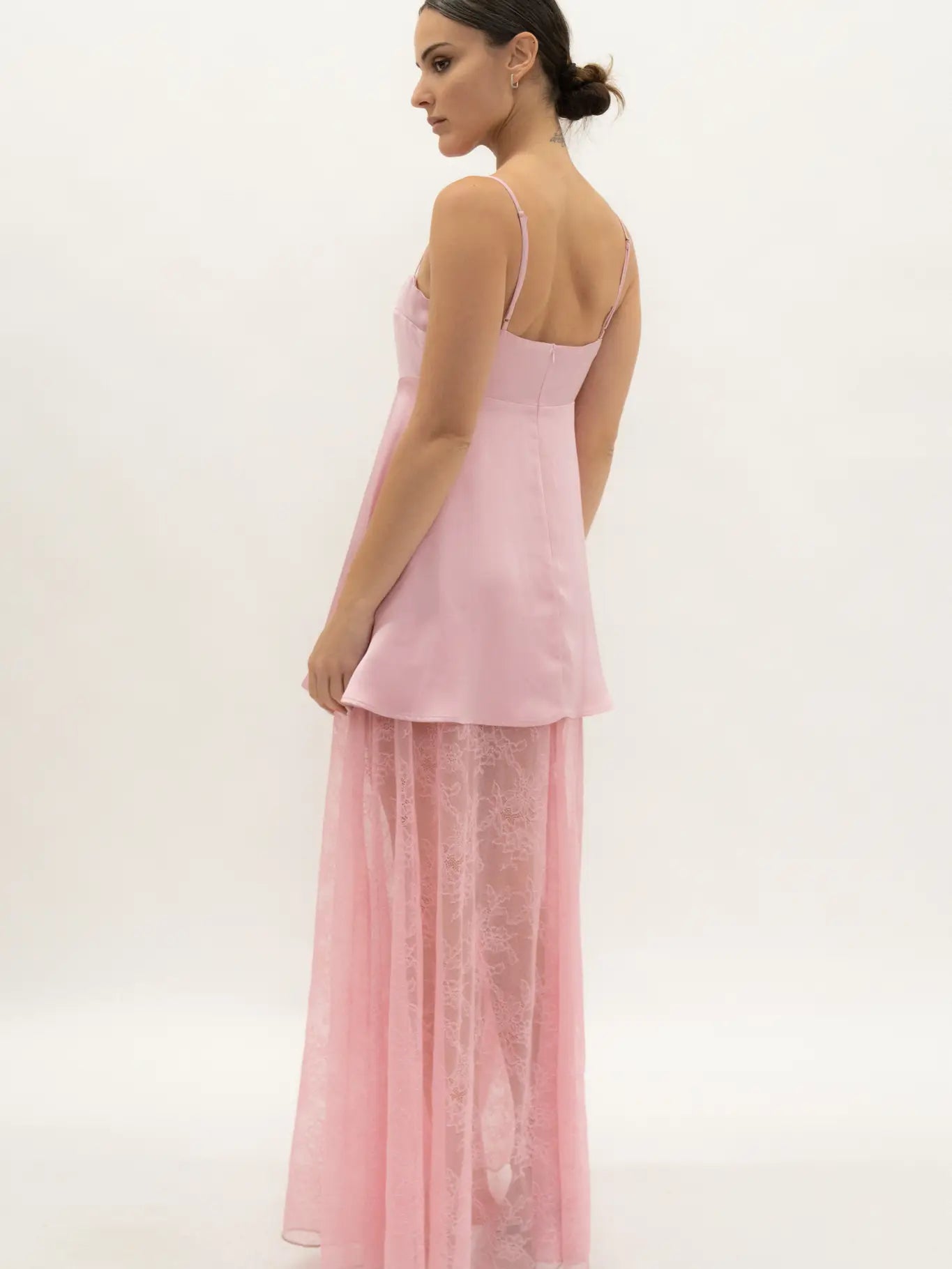 Contrast Lace Skirt and Satin Maxi Dress
