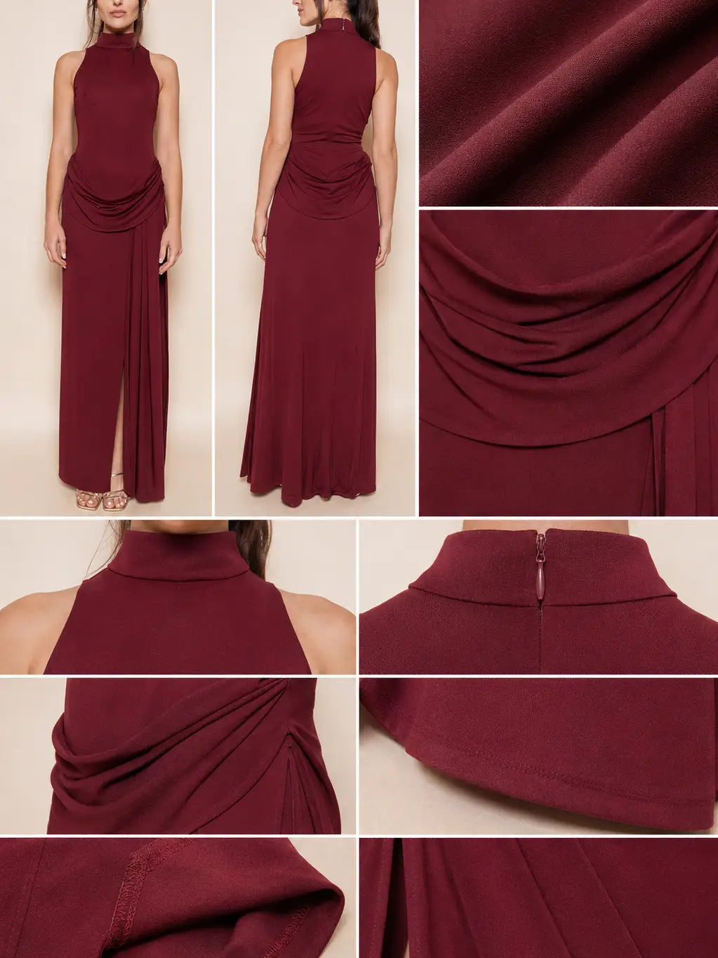 BESTSELLER High Neck Burgundy Maxi Dress with slit