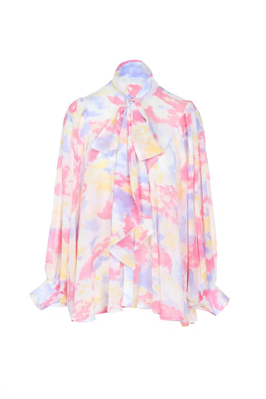 Watercolor Printed Chiffon Blouse