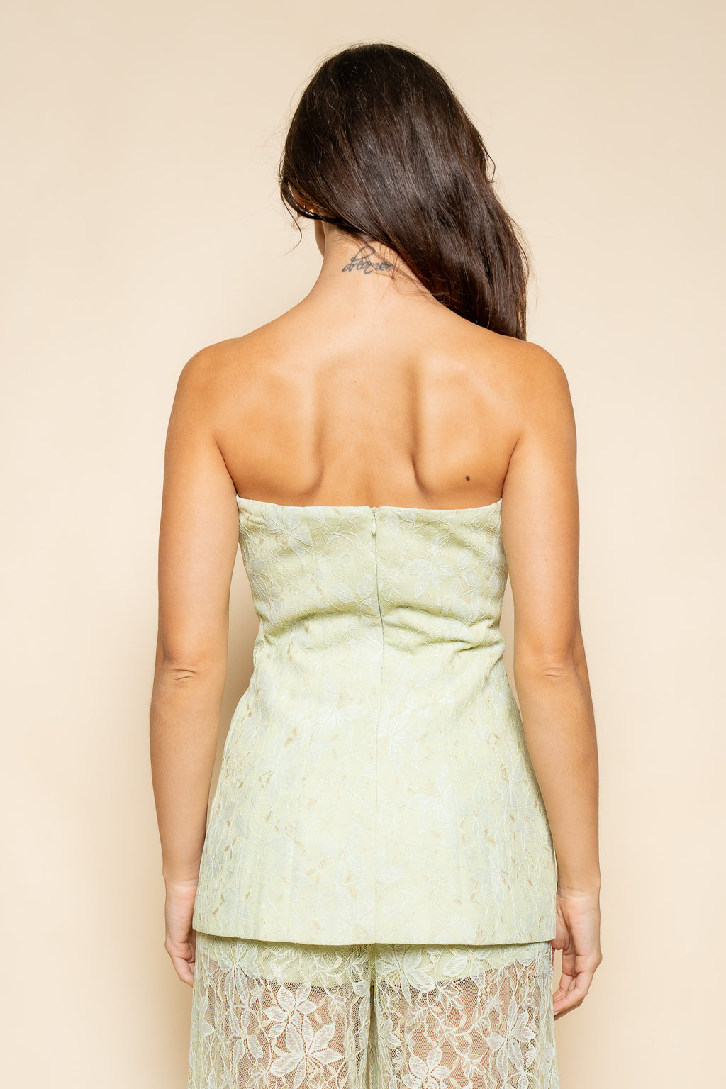 Lace Strapless Top and Sheer Pant Set