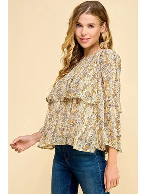 Floral Printed Ruffle Accent Top