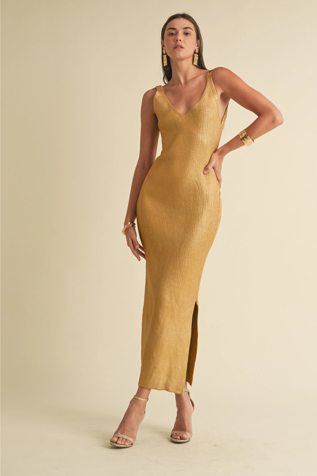 Gold Metallic Midi Dress