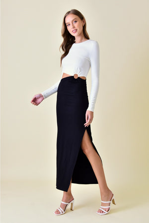 Black and white cutout midi dress