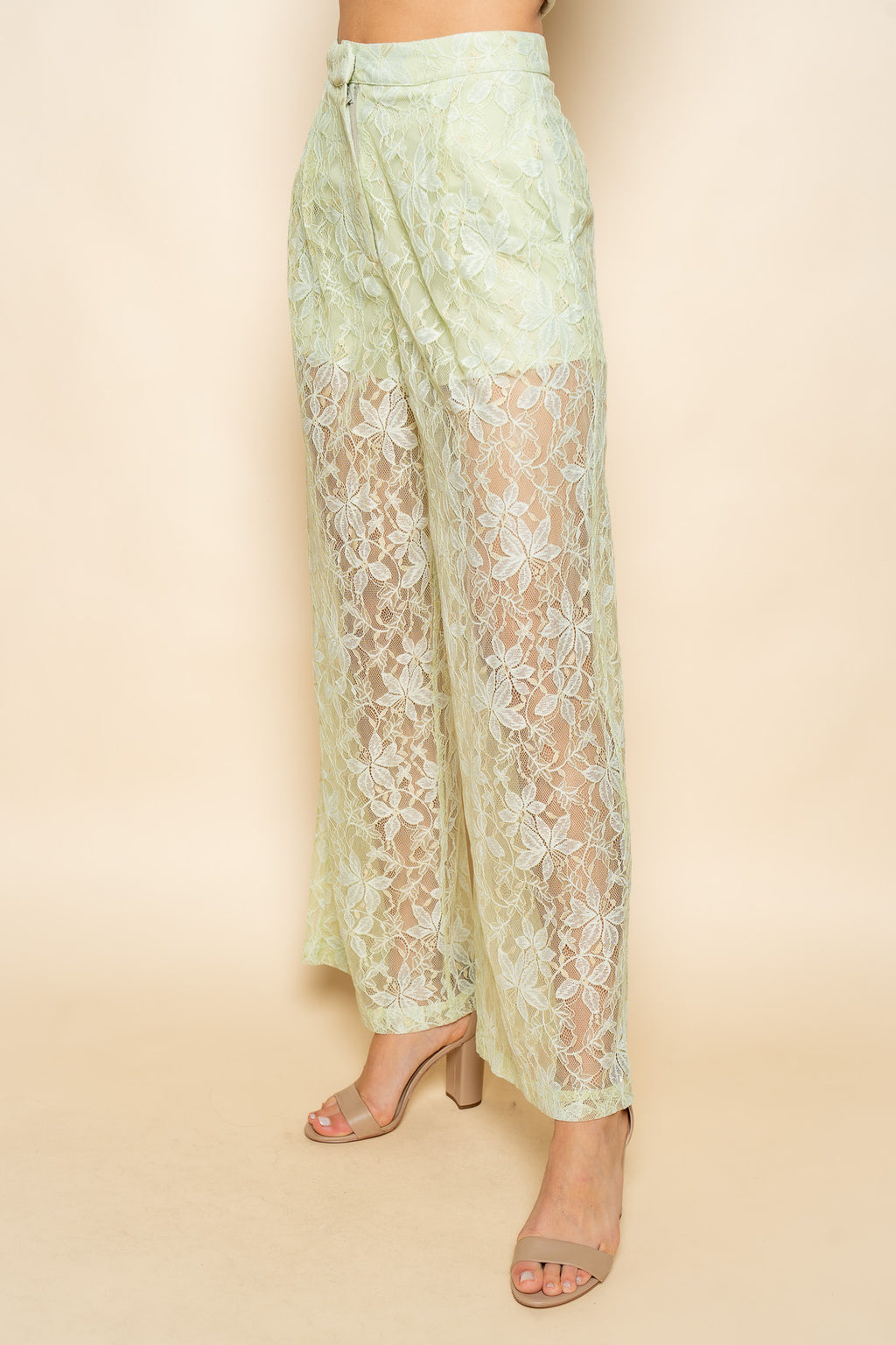 Lace Strapless Top and Sheer Pant Set
