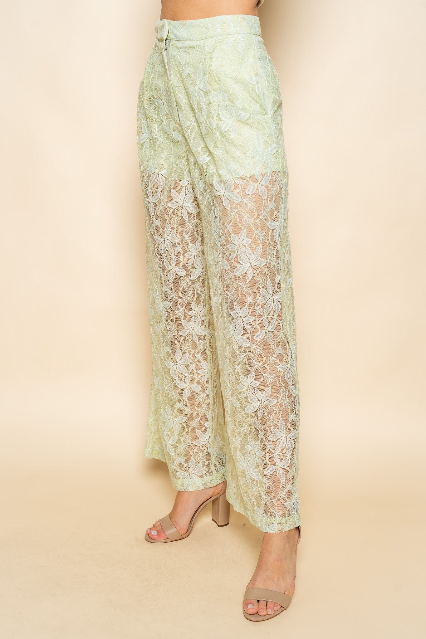 Lace Strapless Top and Sheer Pant Set
